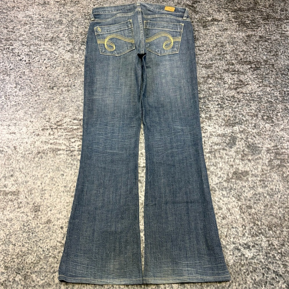 See Thru Soul Jeans Womens 30x32 Blue Low Rise Flare Embroidered Denim Y2K